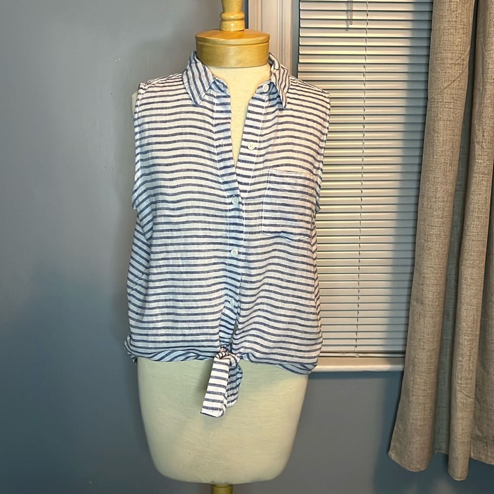 beachlunchlounge Blue and White Striped Sleeveless Shirt